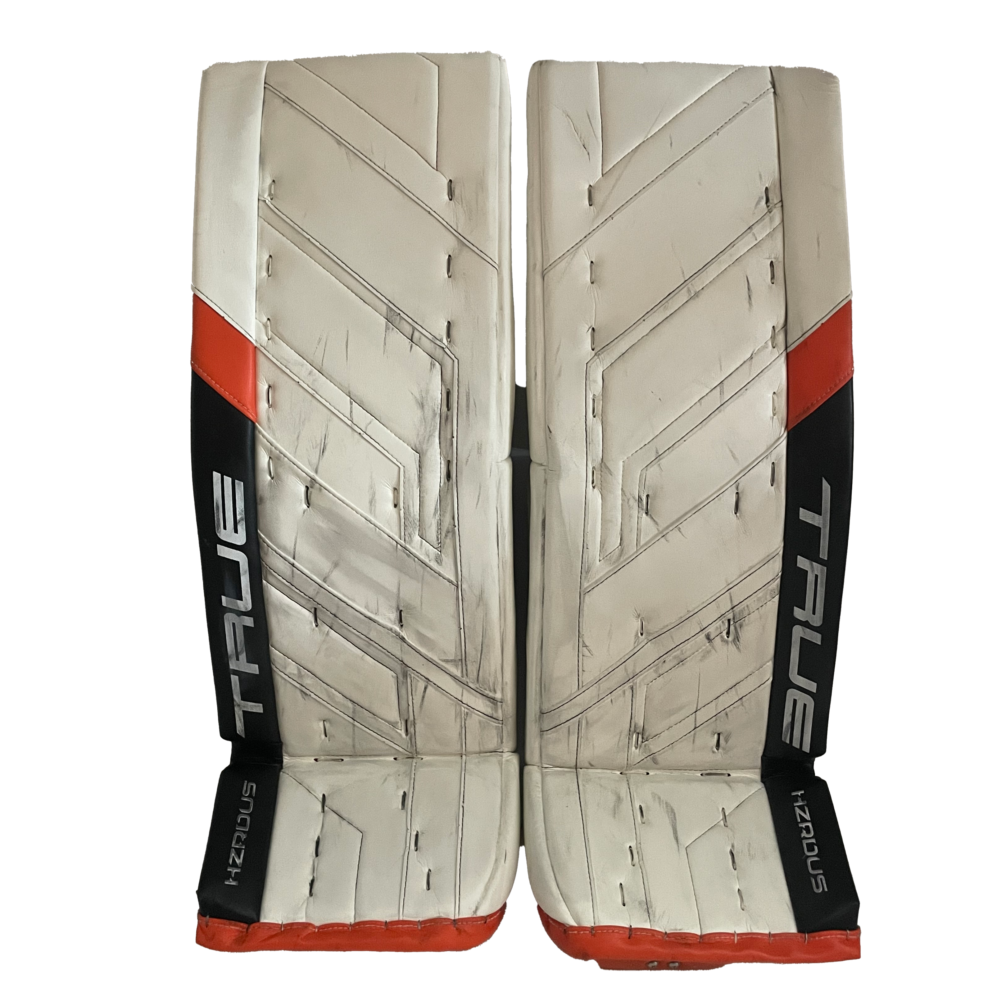 True HZRDUS PX4 - Ensemble de protections de gardien de but Pro Stock d'occasion - Felix Sandstrom - (Blanc/Noir/Orange)